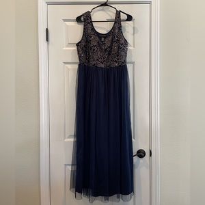 Petite XL navy blue tank dress with sequined shall